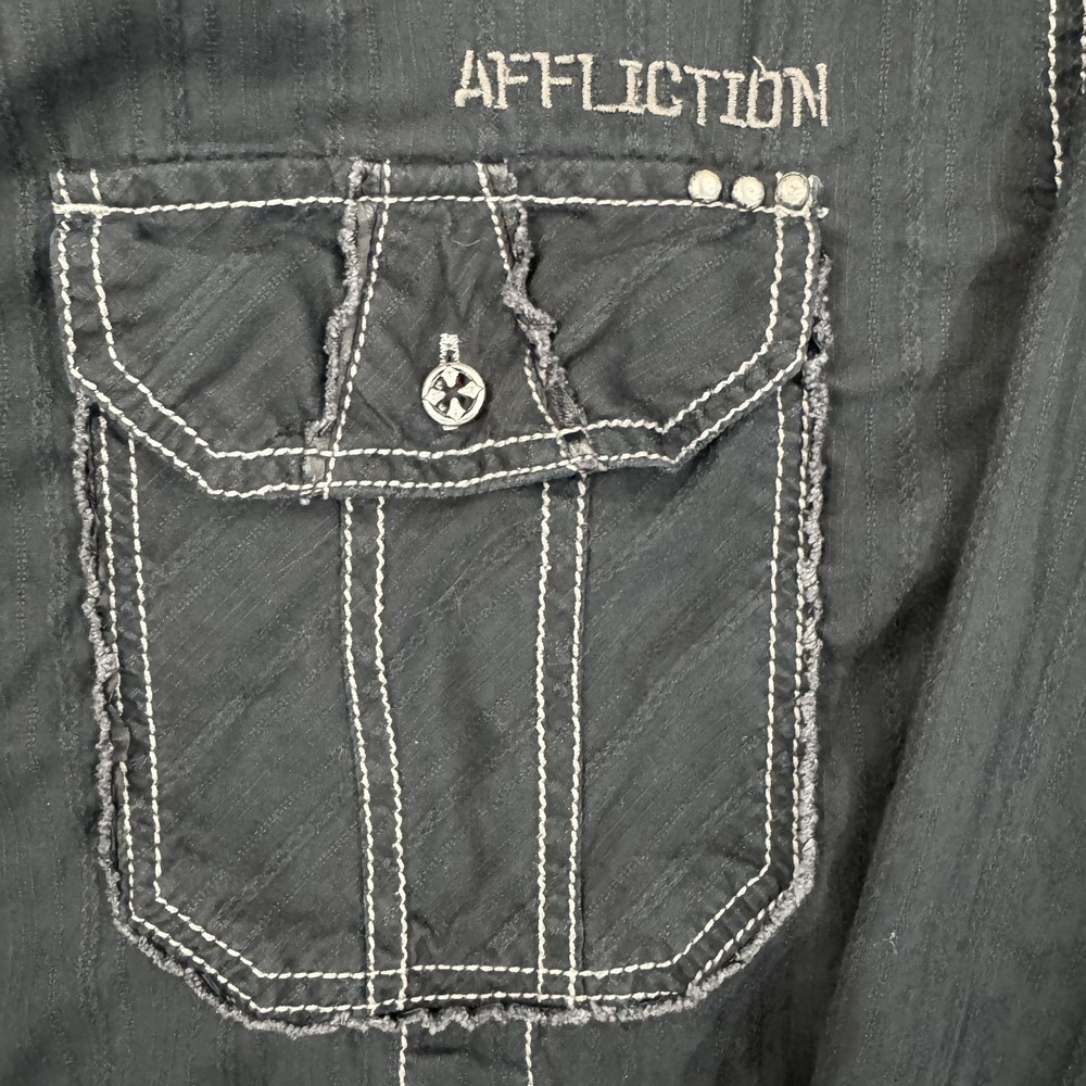 Affliction Shirt Mens XL Black Premium Buckle Western Cowboy Embroidered Stretch - Picture 9 of 16